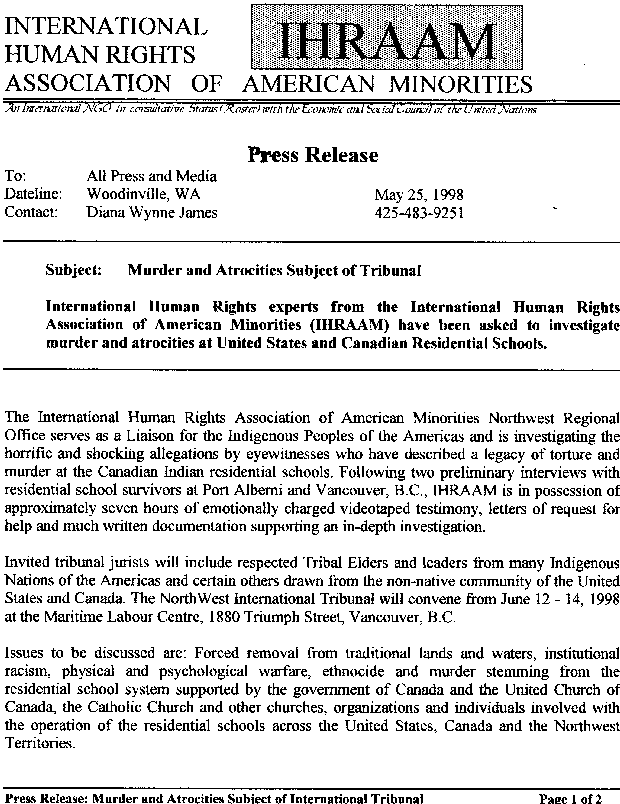  Public invitation to the 1998 Tribunal